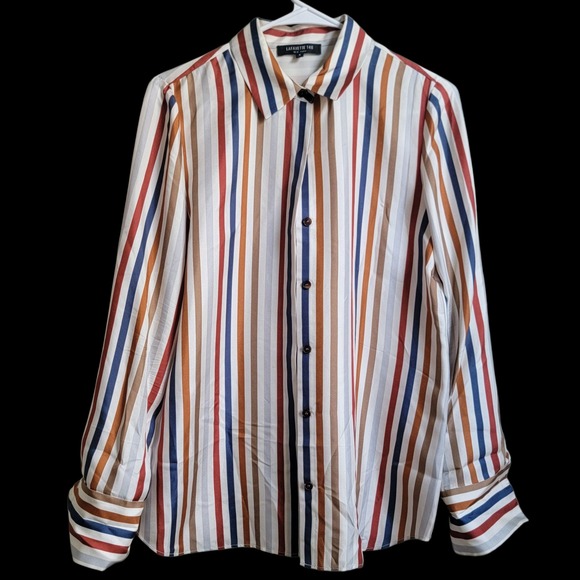 Lafayette 148 Silk Multicolored Vertical Striped Button Down Blouse Shirt Small - Picture 9 of 9